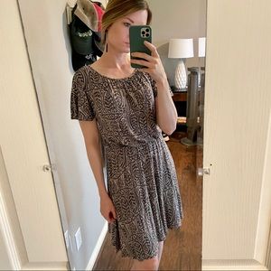 LOFT Beige & Black Flutter-sleeve Dress